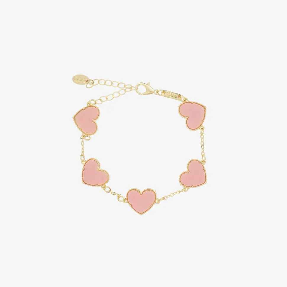 Girls Gold & Pink Heart Bracelet