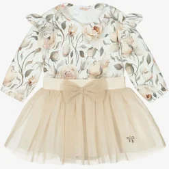 Girls Gold Cotton Skirt Set