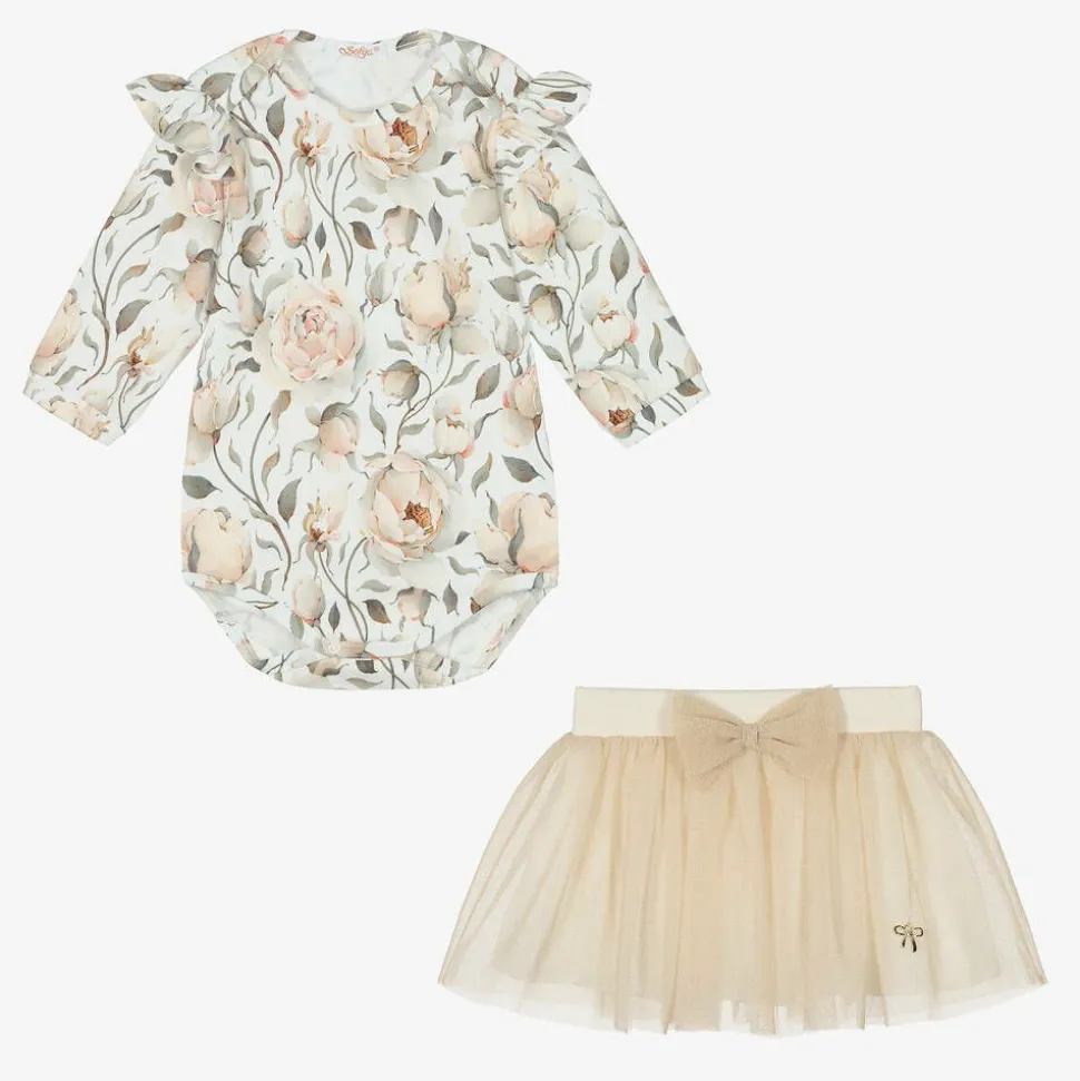 Girls Gold Cotton Skirt Set