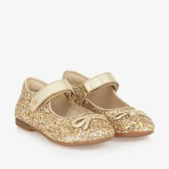 Girls Gold Glitter Ballerina Pumps