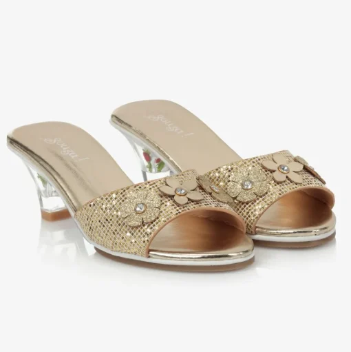 Girls Gold Heeled Shoes