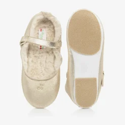 Girls Gold Leather Ballerina Shoes