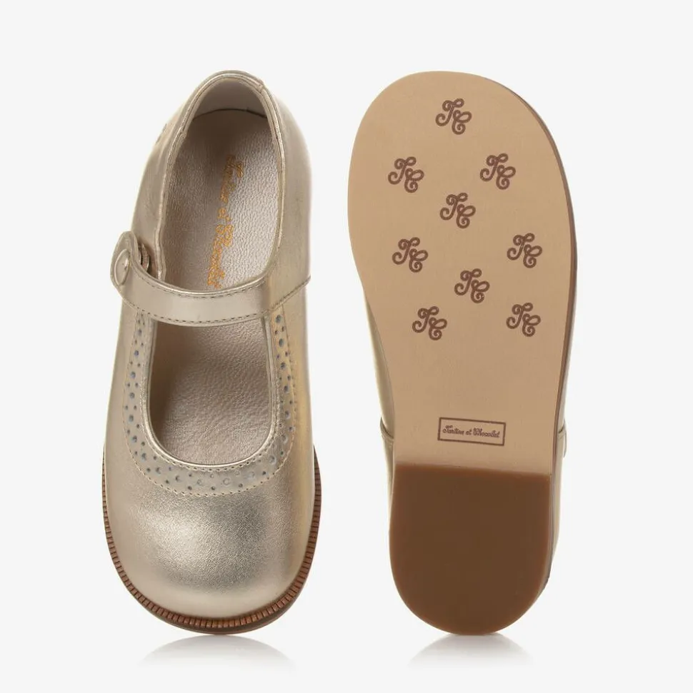 Girls Gold Leather Mary Jane Pumps