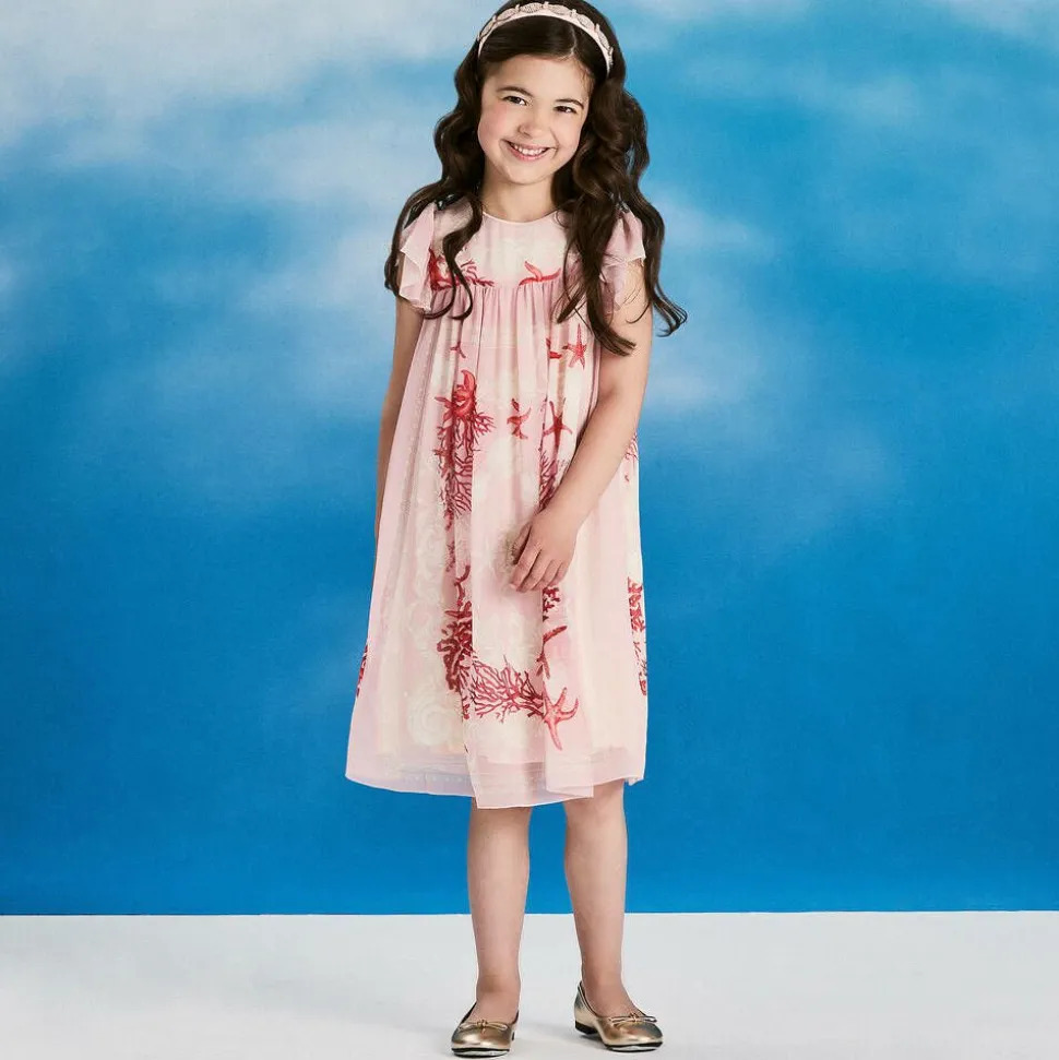 Girls Gold Leather Medusa Pumps