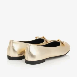 Girls Gold Leather Medusa Pumps
