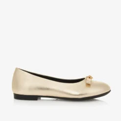 Girls Gold Leather Medusa Pumps