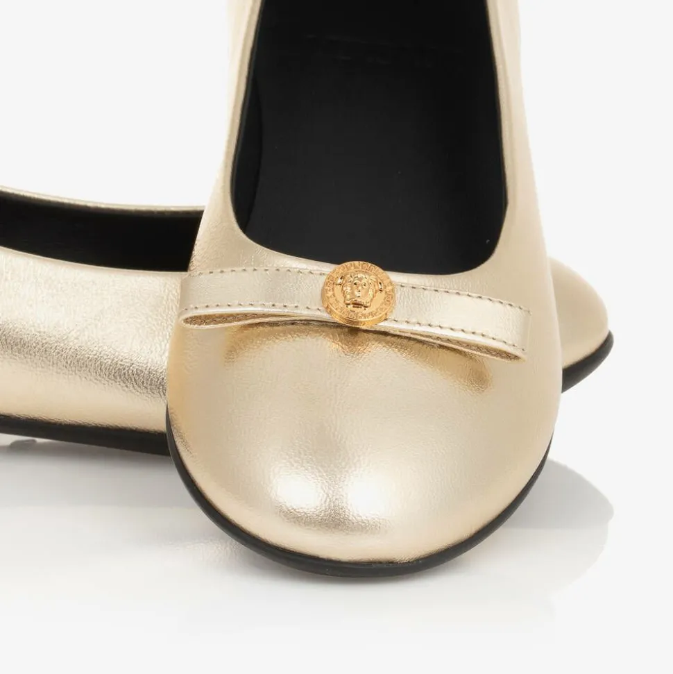 Girls Gold Leather Medusa Pumps
