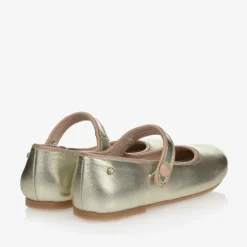 Girls Gold Leather Pumps