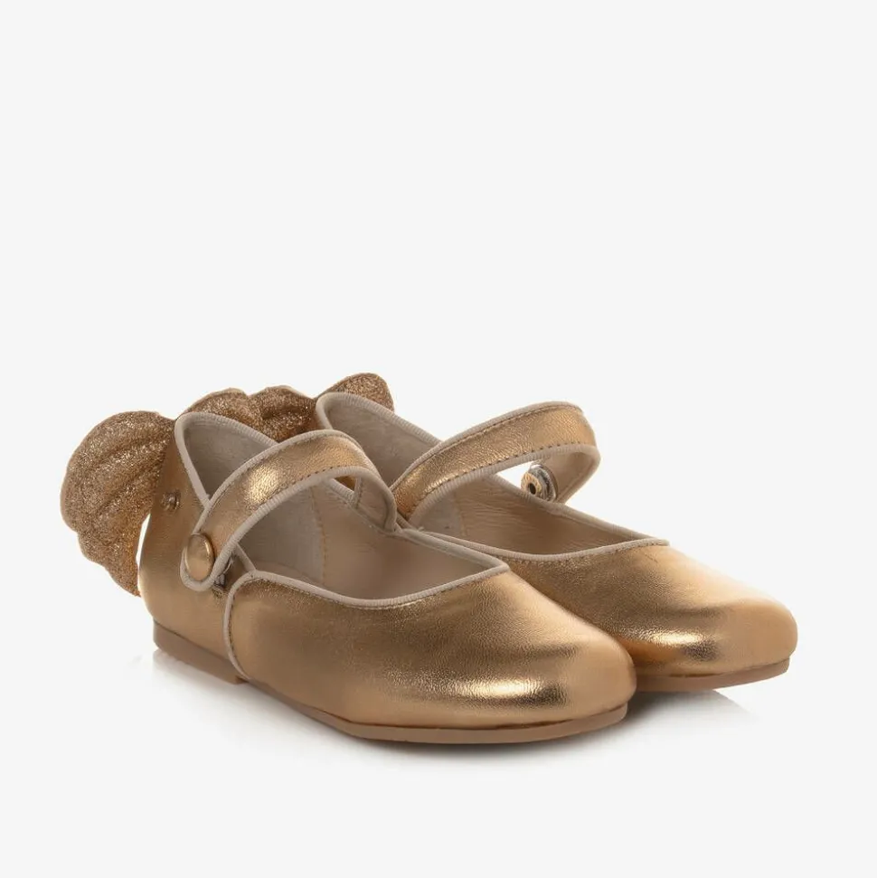 Girls Gold Leather Shoes