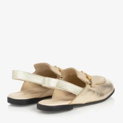 Girls Gold Leather Slingback Loafers