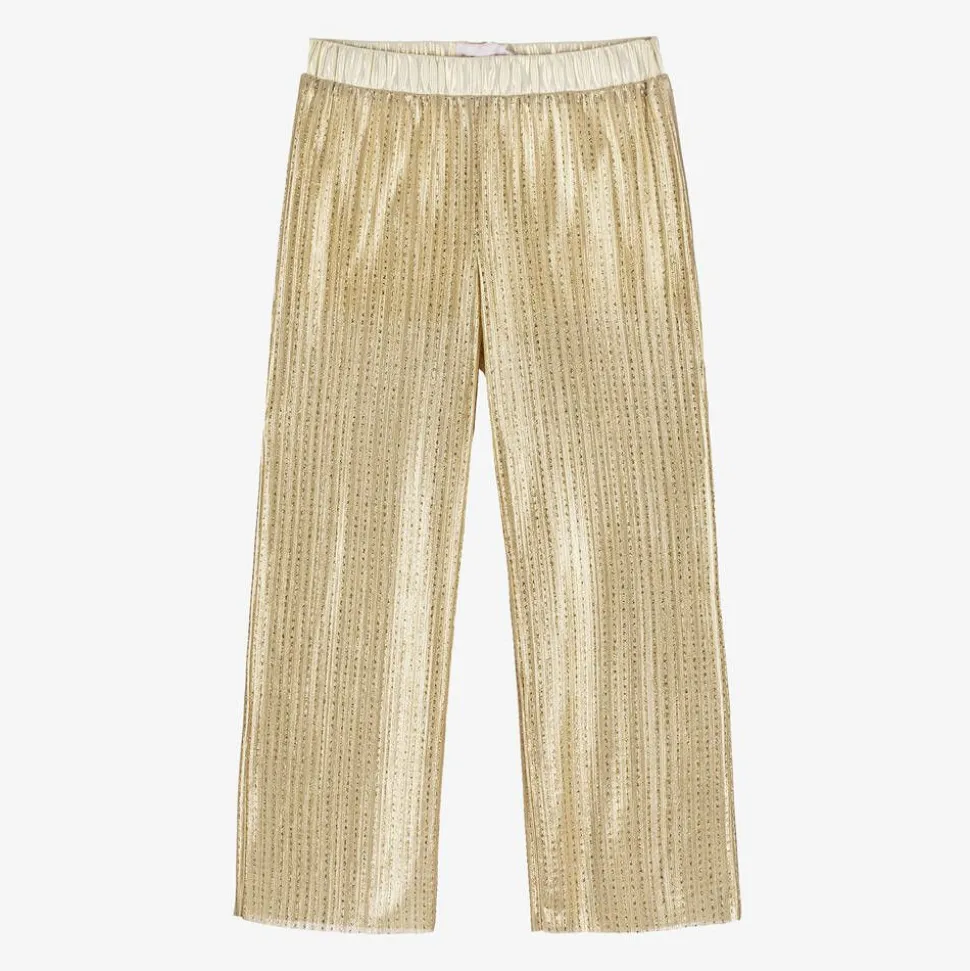 Girls Gold Plissé Trousers