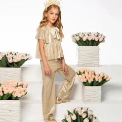 Girls Gold Plissé Trousers