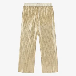 Girls Gold Plissé Trousers
