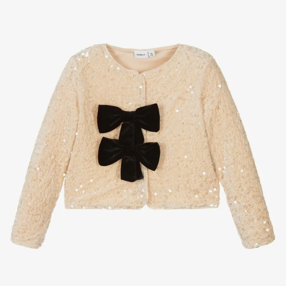Girls Gold Sequinned Cardigan