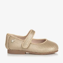 Girls Gold Sequinned Velcro Shoes