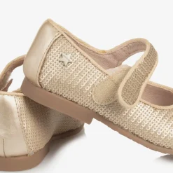 Girls Gold Sequinned Velcro Shoes