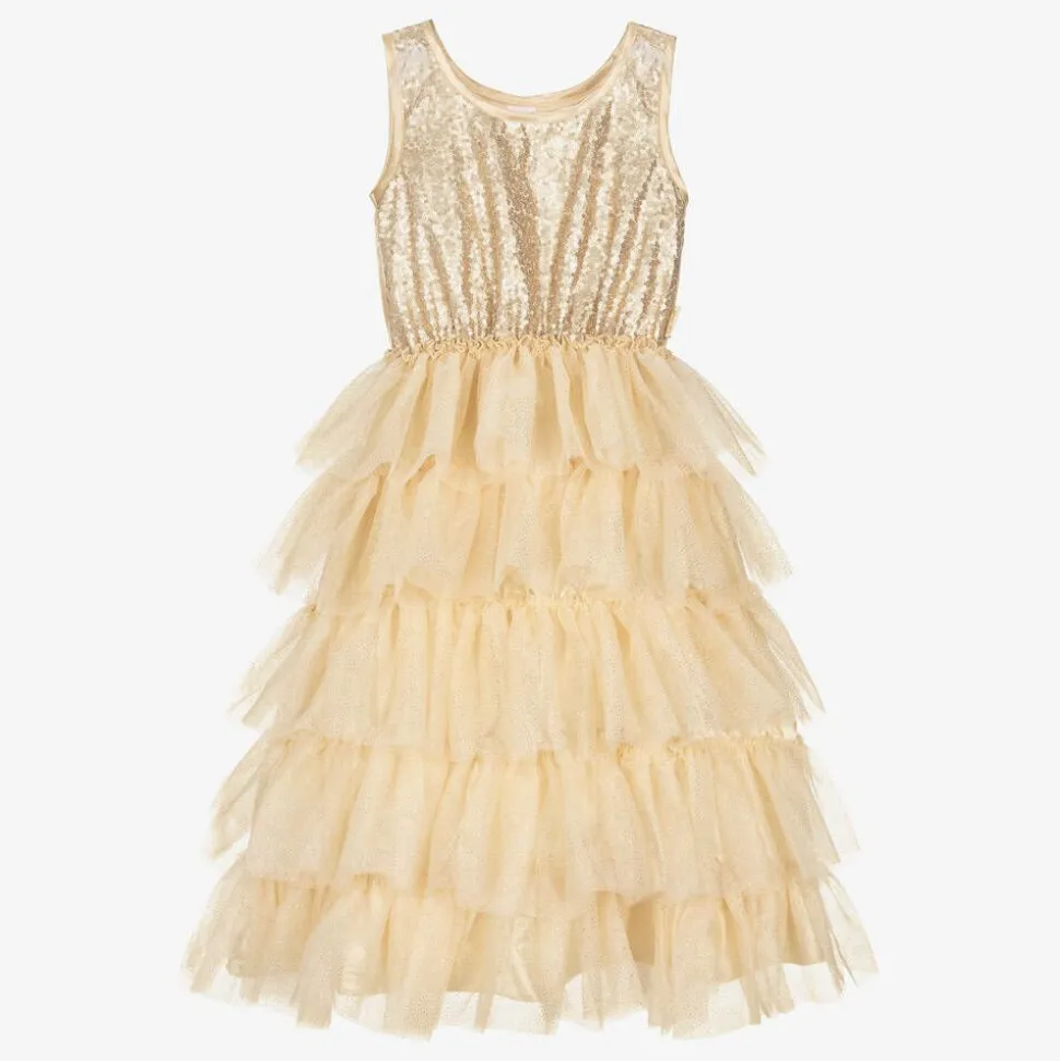 Girls Gold Sleeveless Sequin Dress