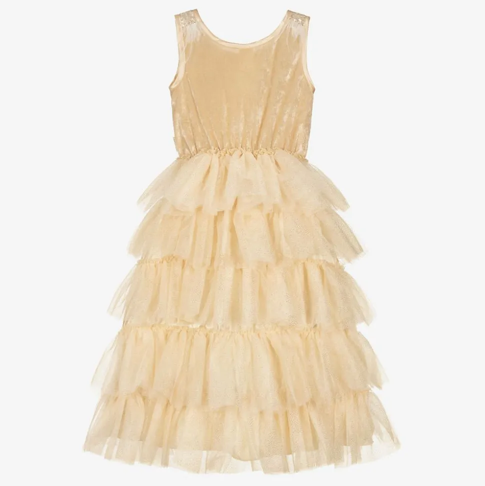 Girls Gold Sleeveless Sequin Dress
