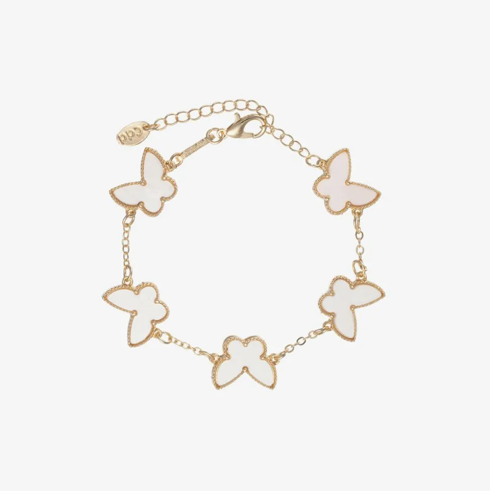 Girls Gold Tone Ivory Butterfly Bracelet