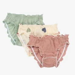 Girls Green & Red Cotton Knickers (3 Pack)
