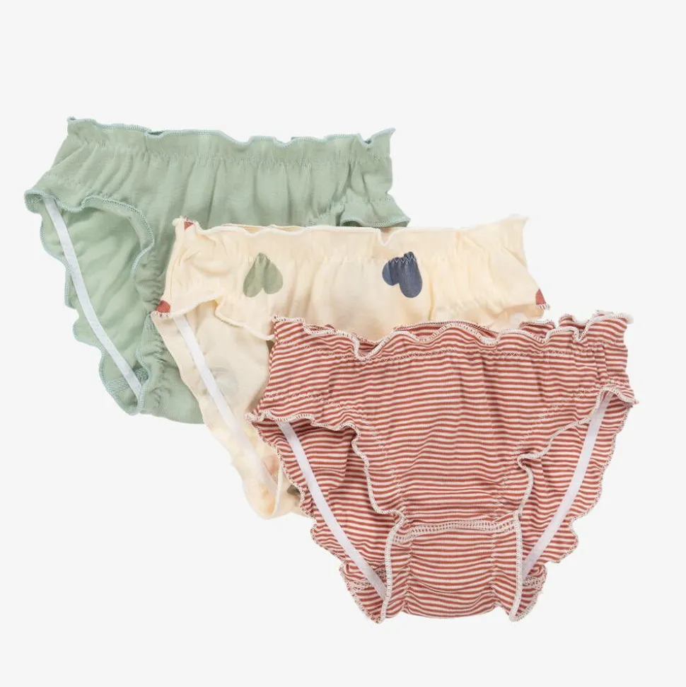 Girls Green & Red Cotton Knickers (3 Pack)