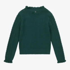 Girls Green Cable Knit Sweater
