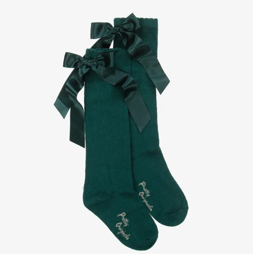 Girls Green Cotton Bow Socks