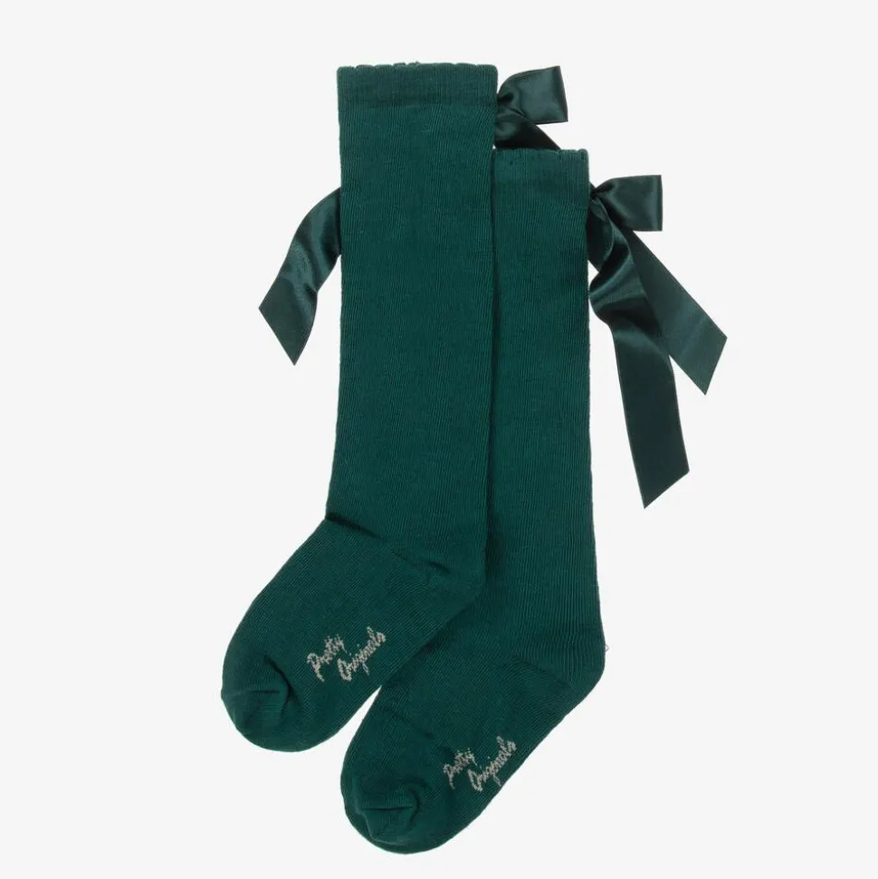 Girls Green Cotton Bow Socks