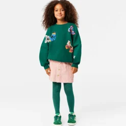 Girls Green Cotton Glitter Tights