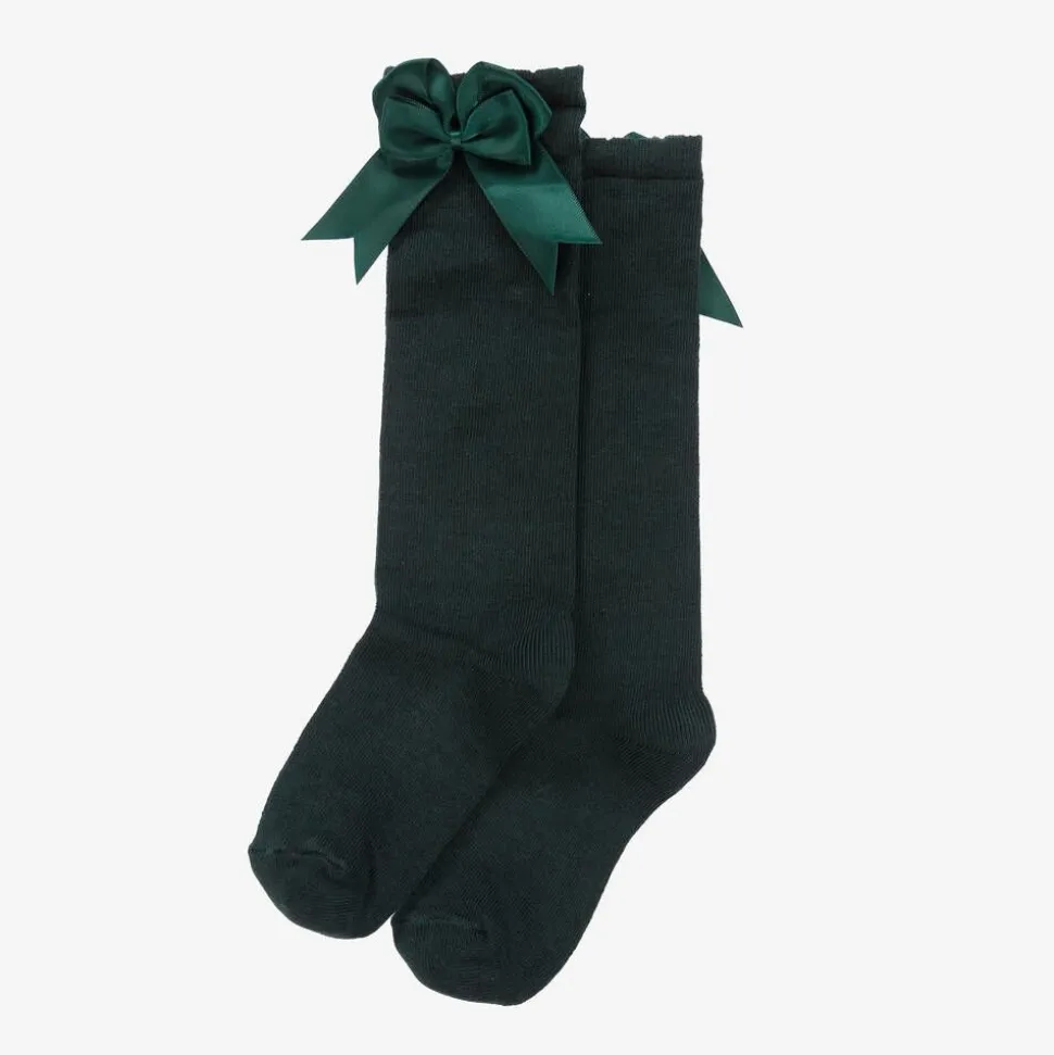 Girls Green Cotton Knee Length Socks