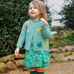 Girls Green Cotton Knit Giraffe Cardigan