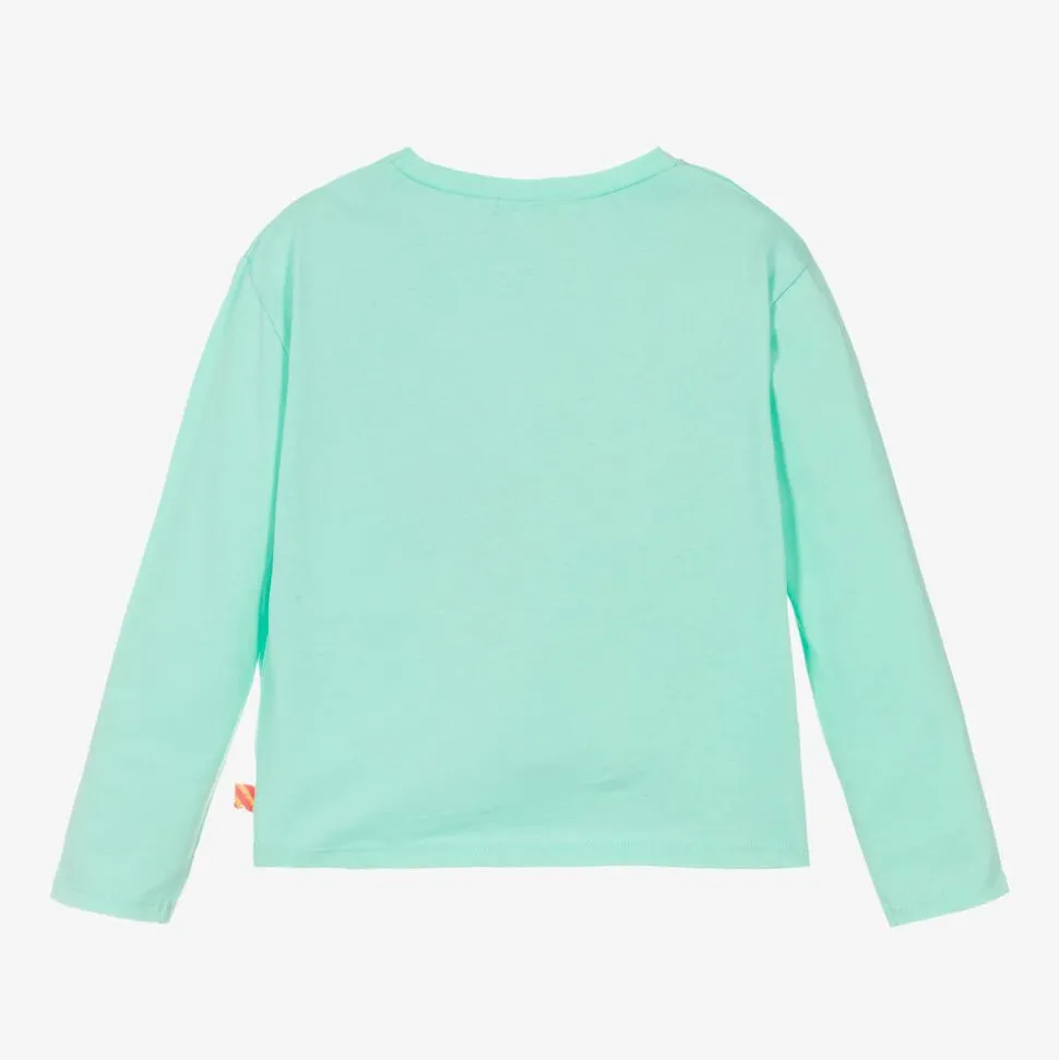 Girls Green Cotton Sequin Top