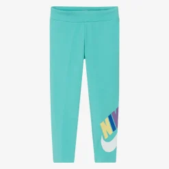 Girls Green Cotton Swoosh Leggings