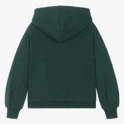 Girls Green Embroidered Cotton Hoodie