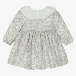 Girls Green Floral Cotton Dress