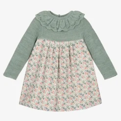 Girls Green Floral Cotton Dress