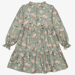 Girls Green Floral Cotton Dress