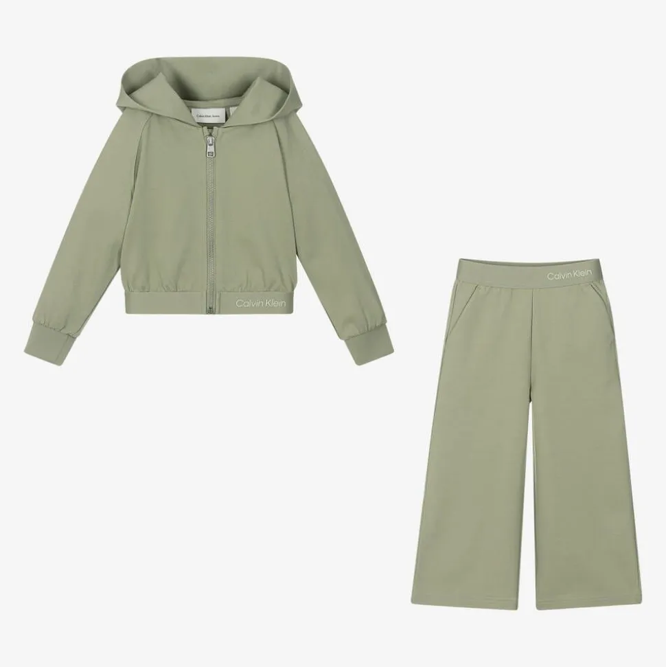 Girls Green Hooded Zip-Up Tracksuit