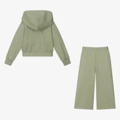 Girls Green Hooded Zip-Up Tracksuit