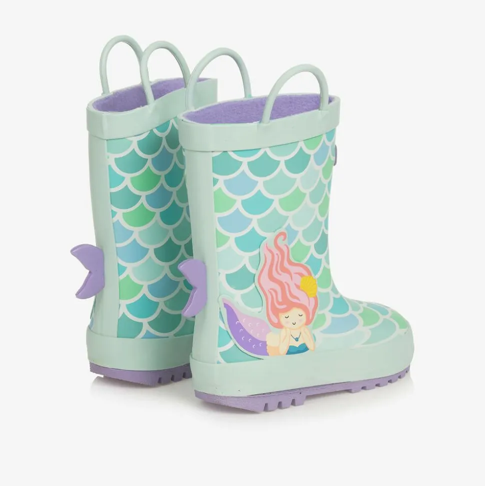 Girls Green Mermaid Rain Boots