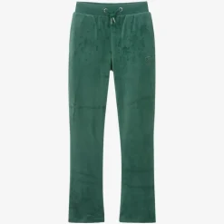 Girls Green Velour Flared Joggers
