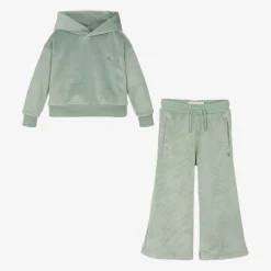 Girls Green Velour Trouser Set