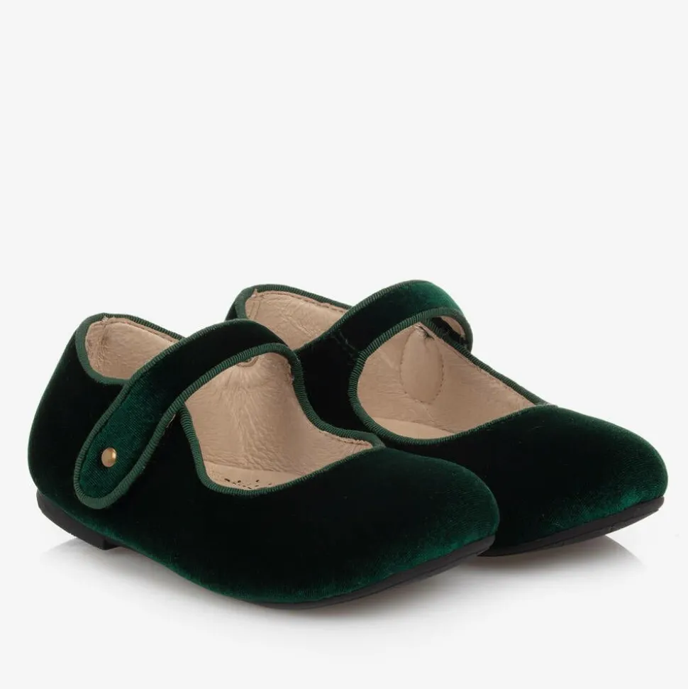 Girls Green Velvet Shoes