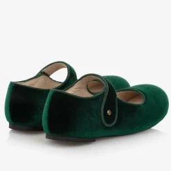 Girls Green Velvet Shoes