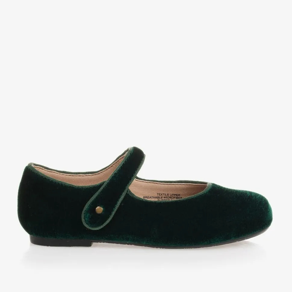 Girls Green Velvet Shoes
