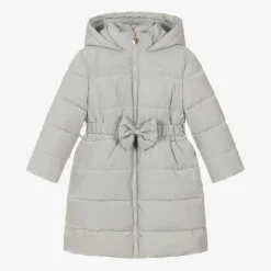 Girls Grey Bow Puffer Coat