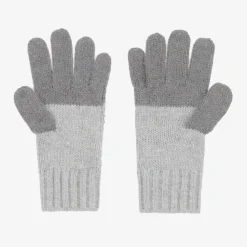 Girls Grey Cotton Knit Gloves