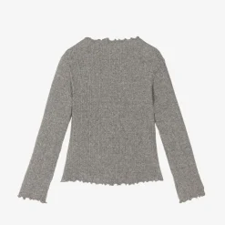 Girls Grey Diamanté Bow Top