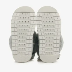 Girls Grey Faux Suede & Fur Trim Boots