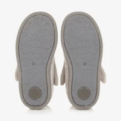 Girls Grey Fleece Penguin Slippers